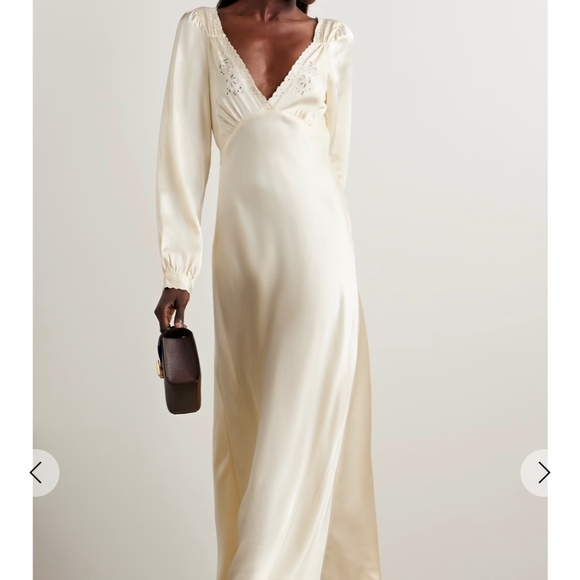 ISO Dôen Fiora broderie anglaise-trimmed silk-satin maxi S/M - Picture 2 of 2